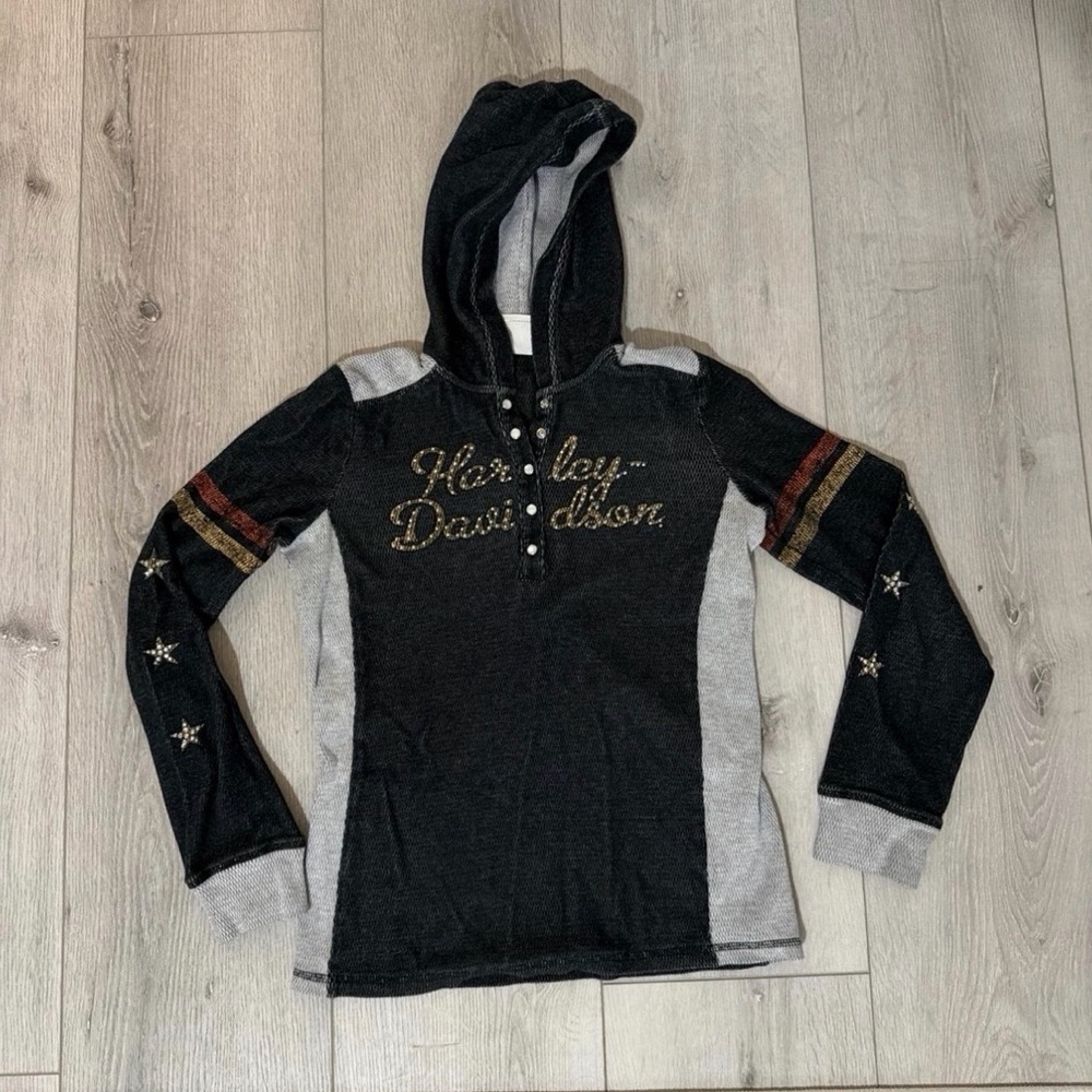 Harley-Davidson Black and Gray Hoodie with Gold Accents